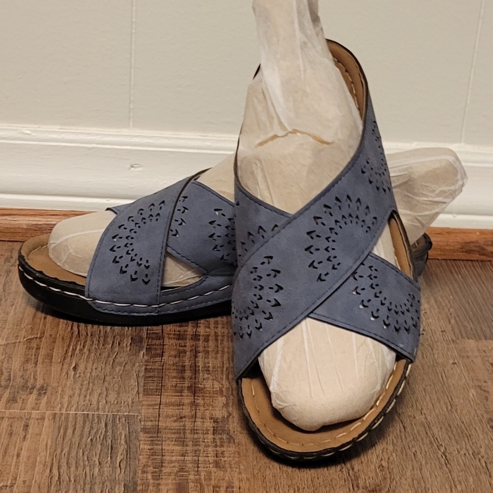 Soft Comfort Memory Foam Heather Blue Comfy & Elegant Stylish Sandal. Sz: 8 - Picture 3 of 8